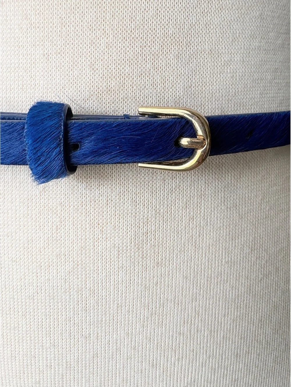 Ann Taylor XS Genuine Leather Blue Haircalf Belt with Gold Buckle